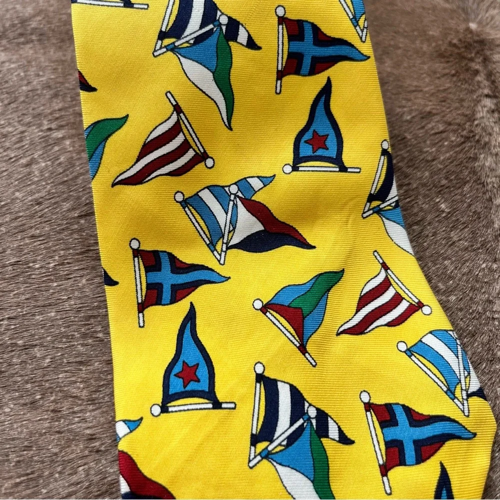 Polo by Ralph Lauren Yellow Silk Burgee Flags Nautical Tie VTG